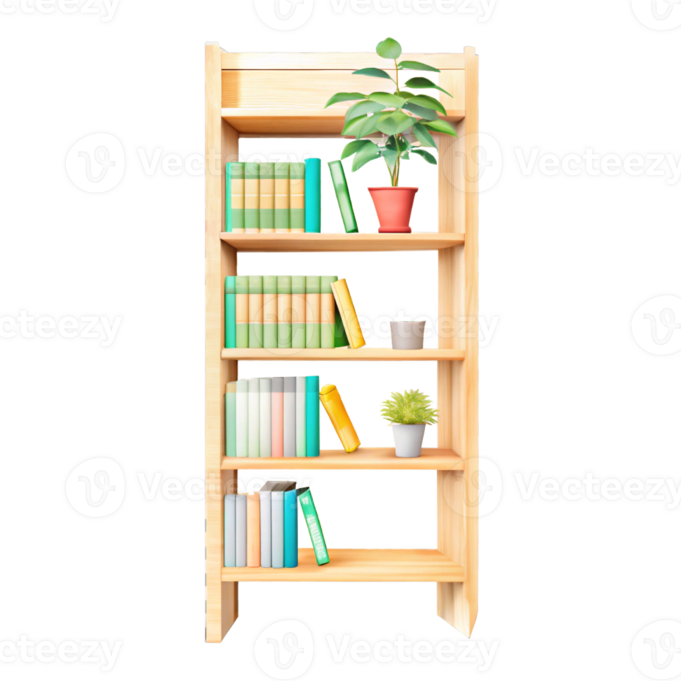 Minimalist bookshelf featuring natural wood tones png