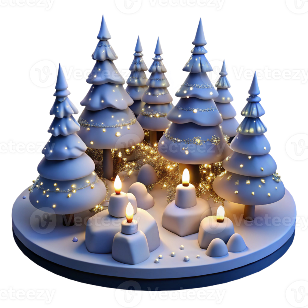 Scenic snowy landscape with glowing trees in 3D png