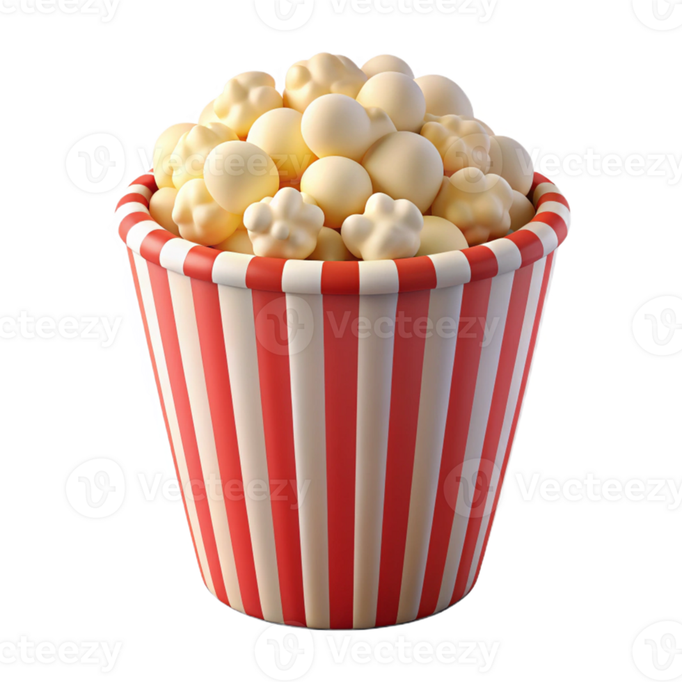 Delicious popcorn in a classic red striped box png