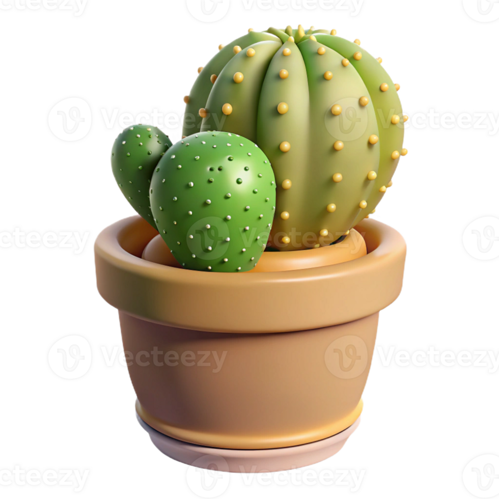 Unique moon cactus in a terracotta pot in 3D png