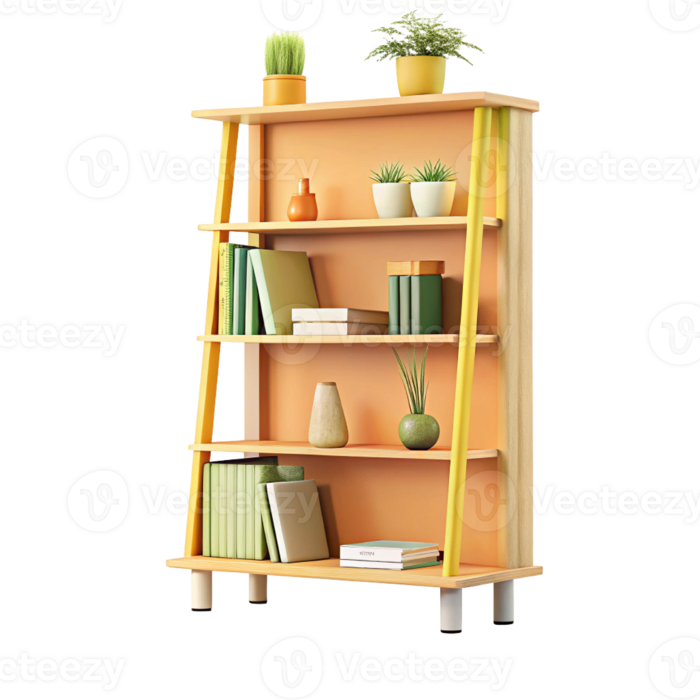Simple minimalist bookshelf with plants png