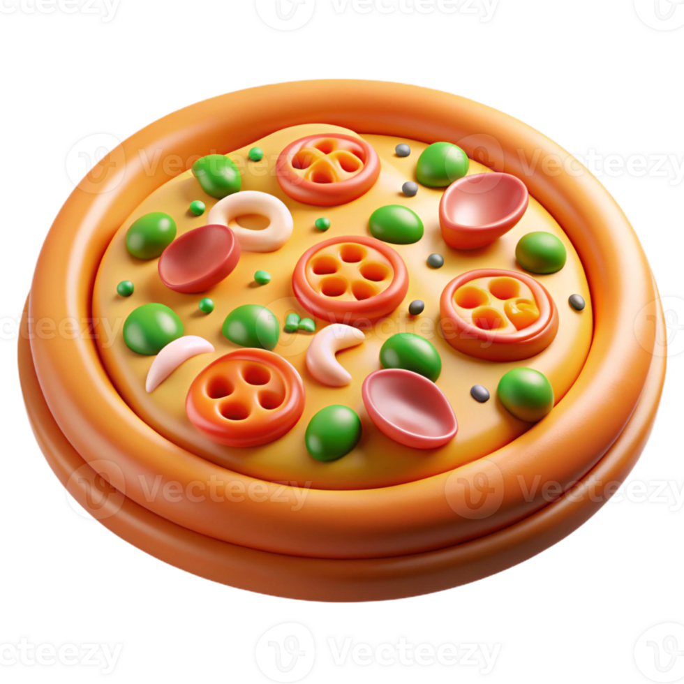 Realistic seafood pizza with vibrant toppings in 3D png