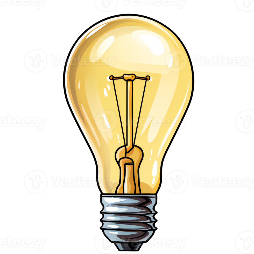 Light bulb in flat style. Energy and idea symbol. Cartoon style light bulb isolated on transparent png