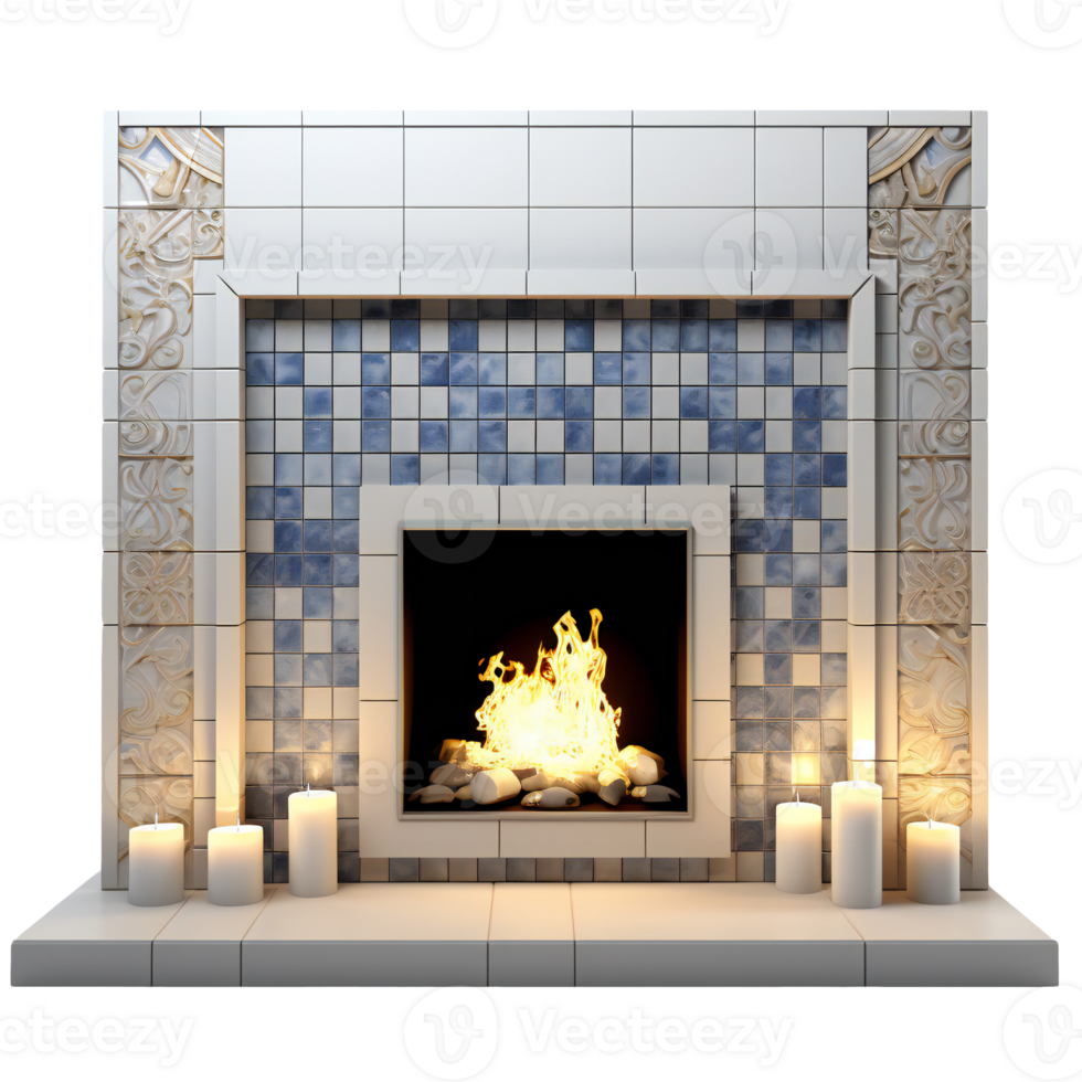 modern fireplace with roaring fire. Modern and luxury fireplace. isolated on transparent png