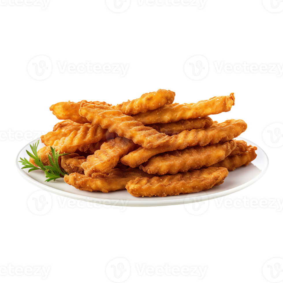 Breaded fried chicken strips. fast food isolated on white. breaded breast meat. isolated on transparent png