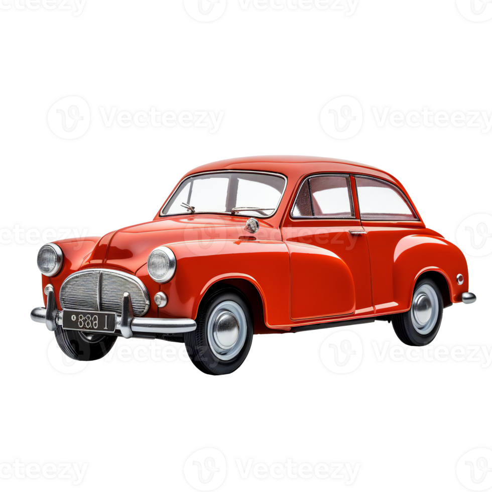 retro red car cut out. vintage red car isolated on transparent png