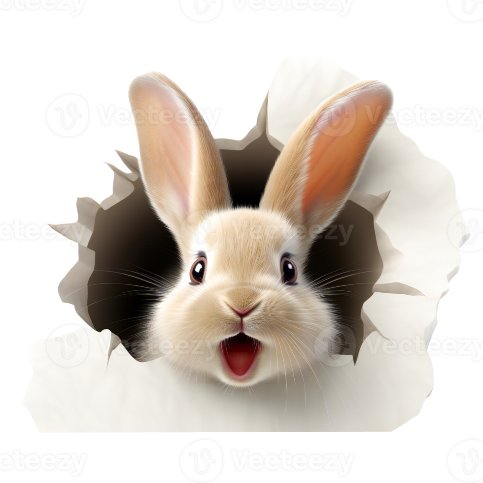 easter bunny peeps out of hole. rabbit out of hole isolated on transparent png