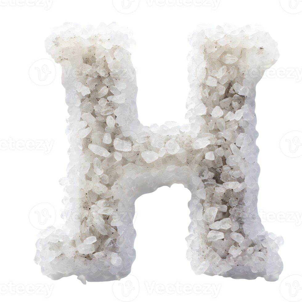 English letter H whose texture is like piles of white crystals. isolated on transparent. alphabet png