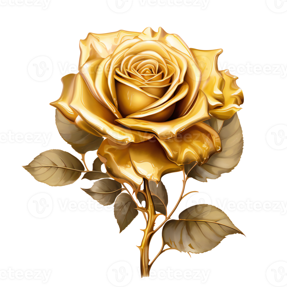 golden rose for valentines day. golden rose isolated on transparent png