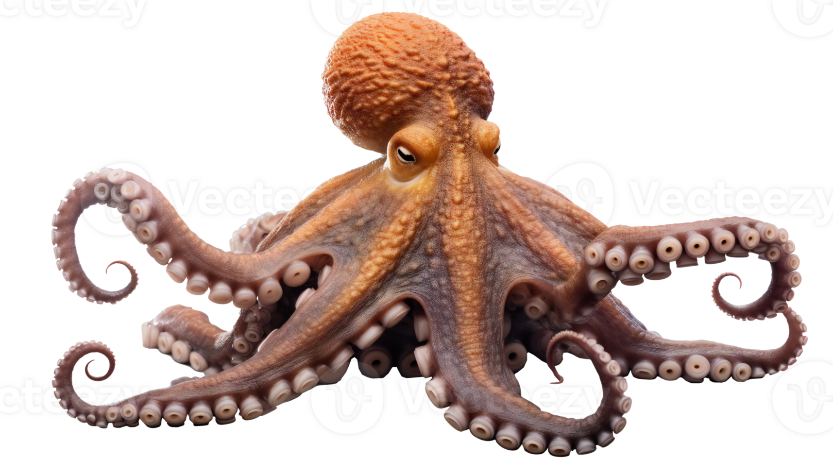 Detailed orange octopus on transparent background png
