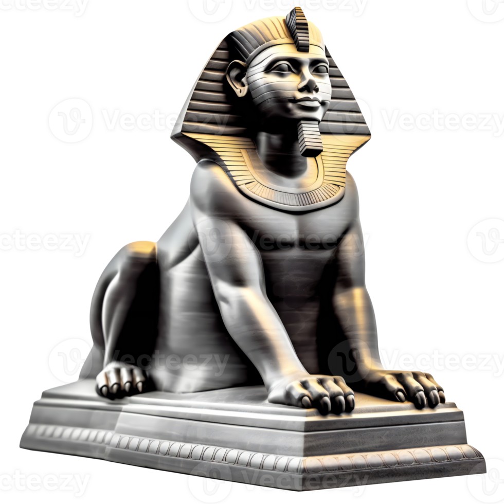 Metallic sphinx statue on a transparent background png