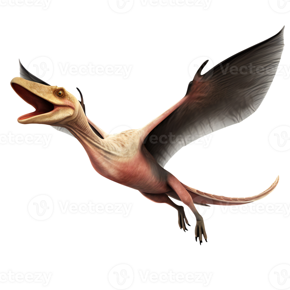Realistic model of a pterosaur with open mouth, isolated on transparent png