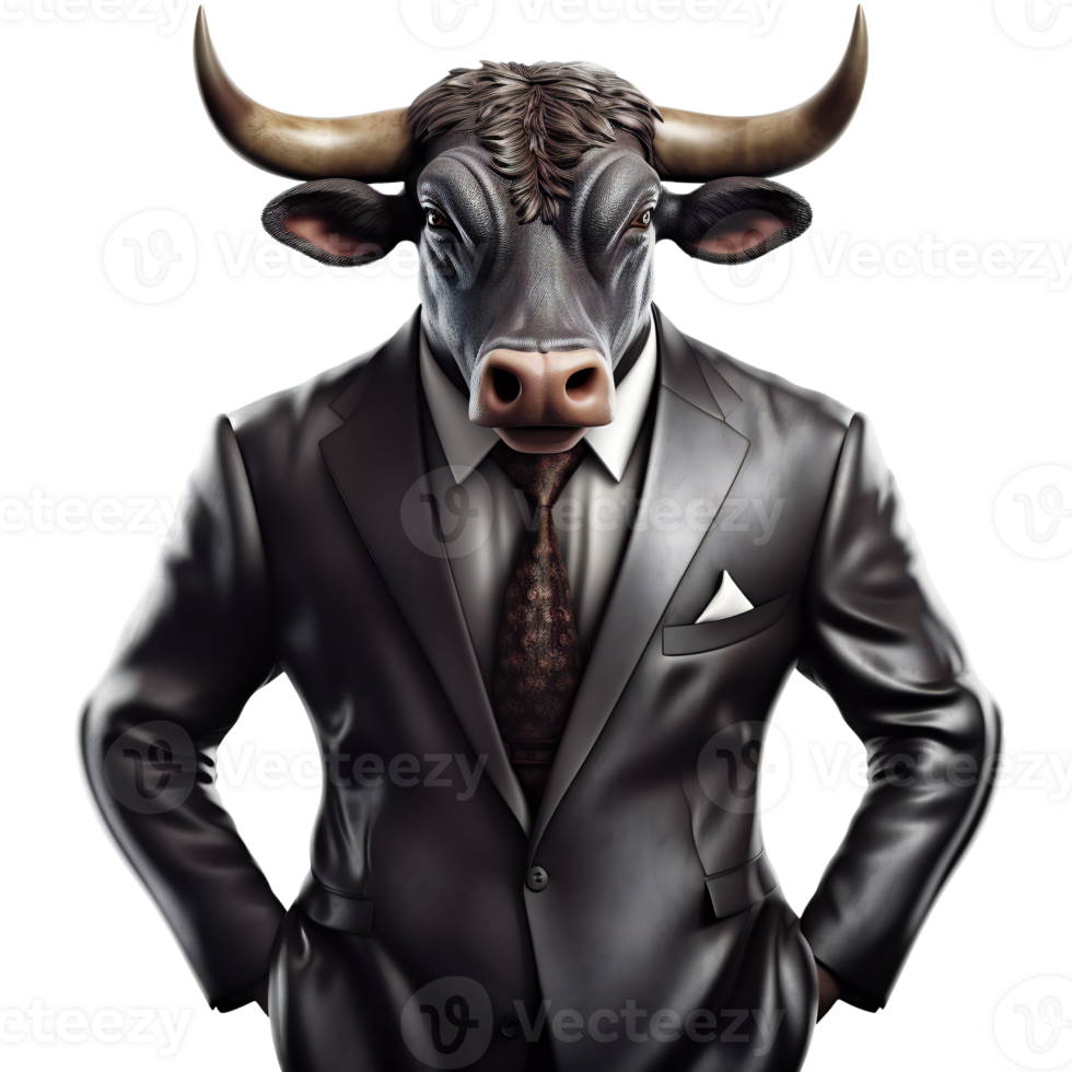 Bull in a business suit, isolated on transparent png