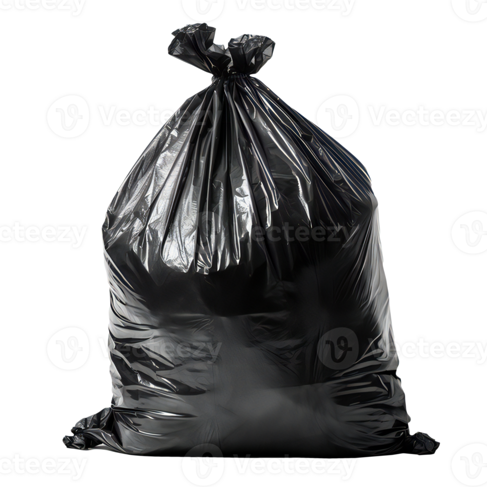 Black garbage bag isolated on transparent. art png