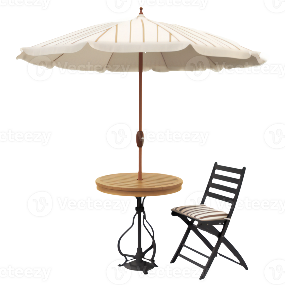 Cafe table with chair and parasol umbrella isolated. art. png