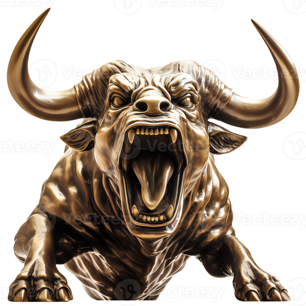 Roaring Bull isolated. Aggressive financial optimist. art png