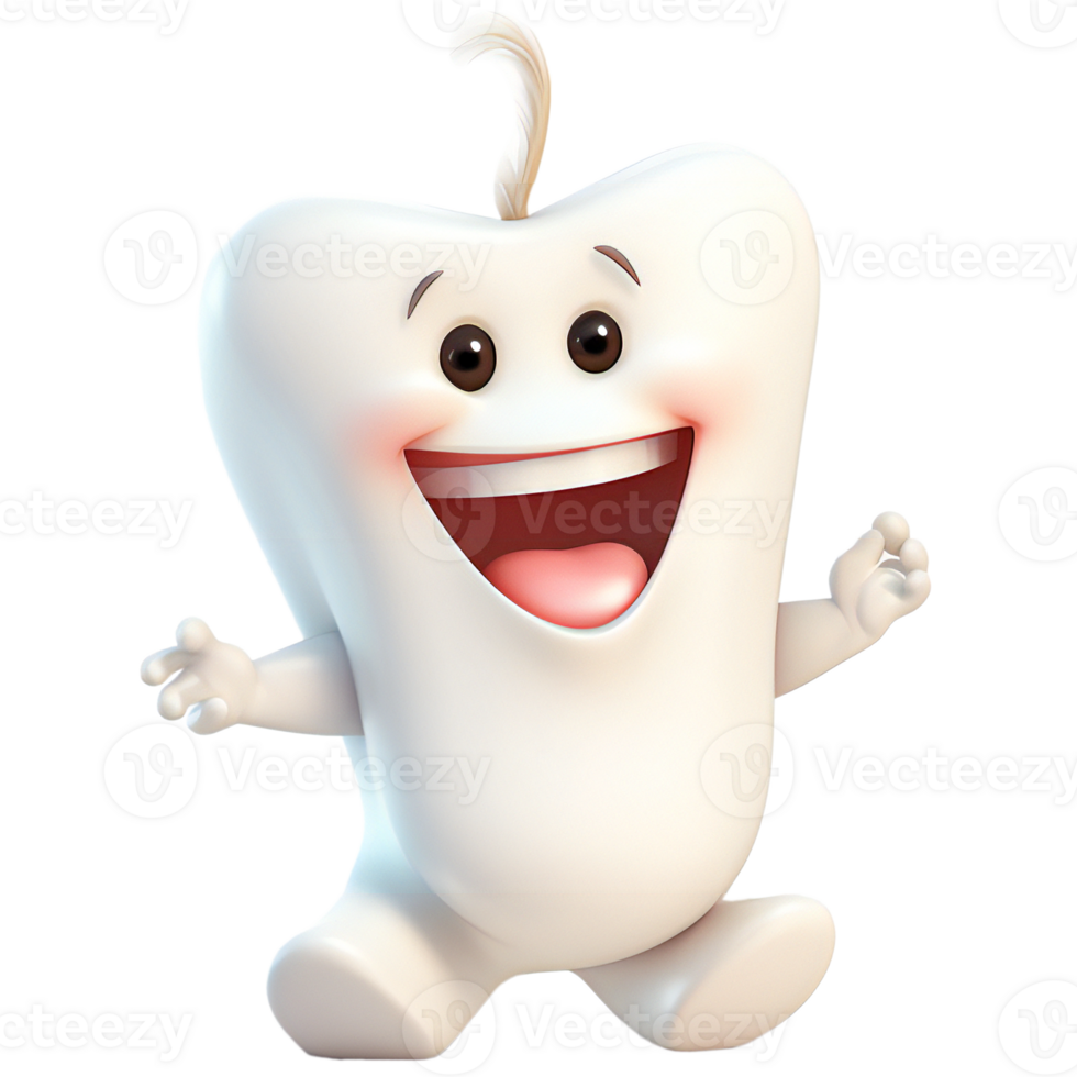 Cute cartoon tooth character isolated on transparent png