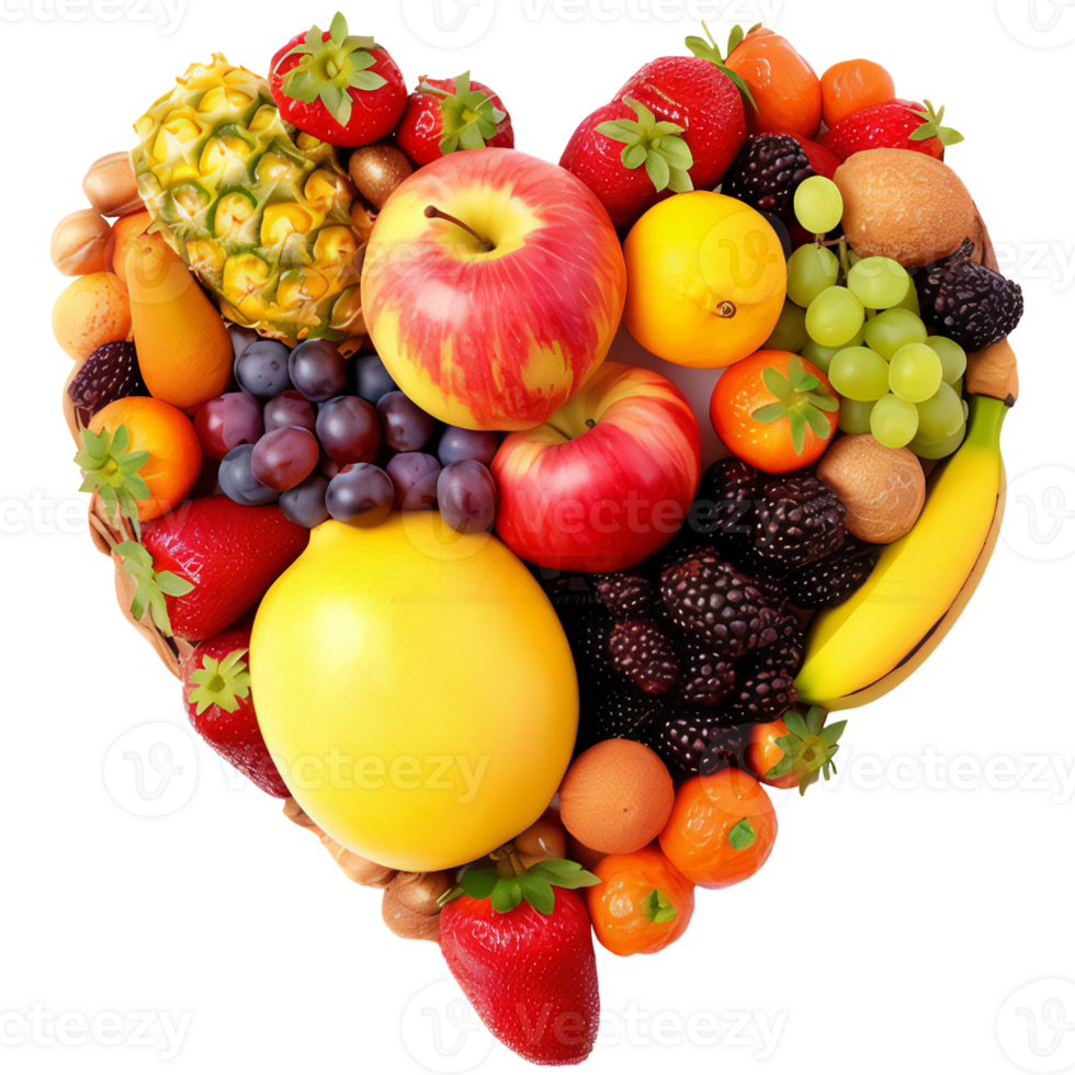 fresh exotic fruits heart shaped isolated on transparent png