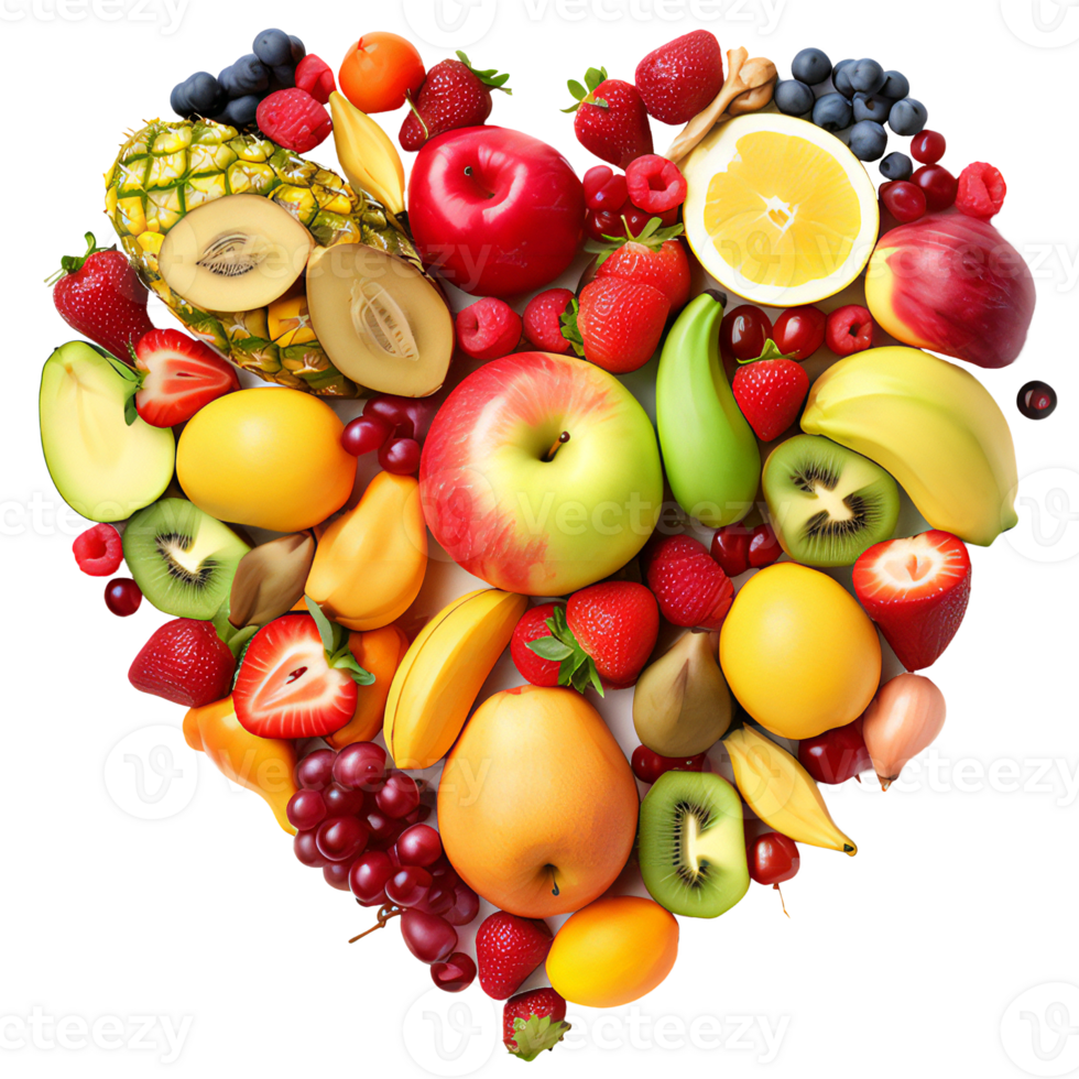 exotic fruits heart shaped isolated on transparent png