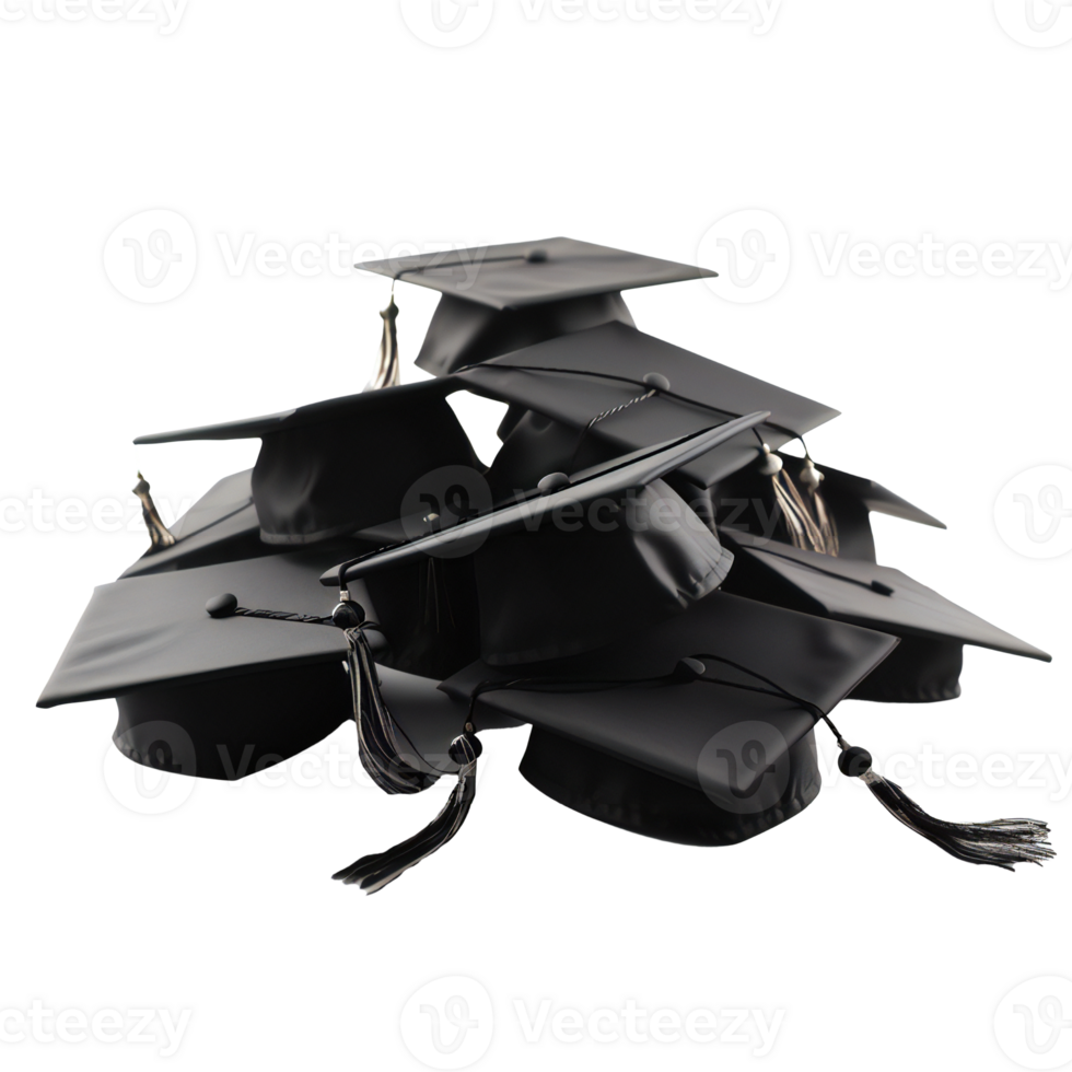 Pile of Graduation caps isolated on transparent png