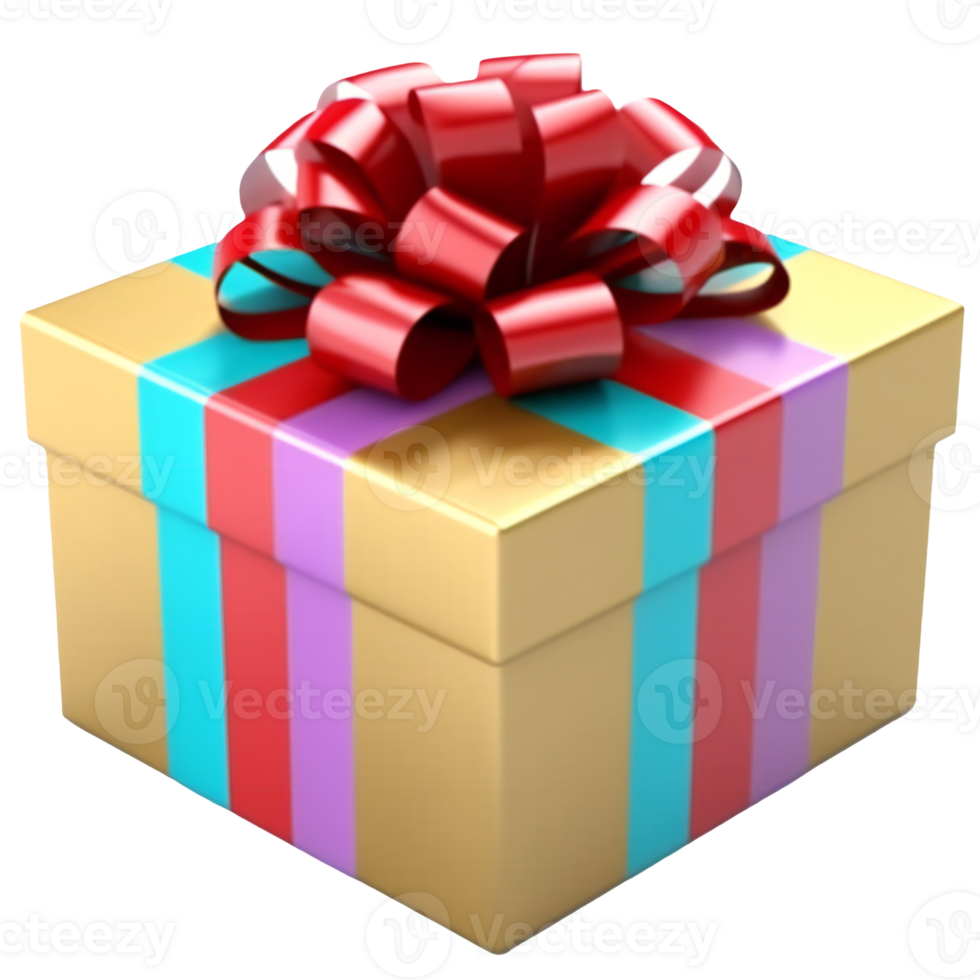 Realistic gold gift box with ribbon isolated. art png