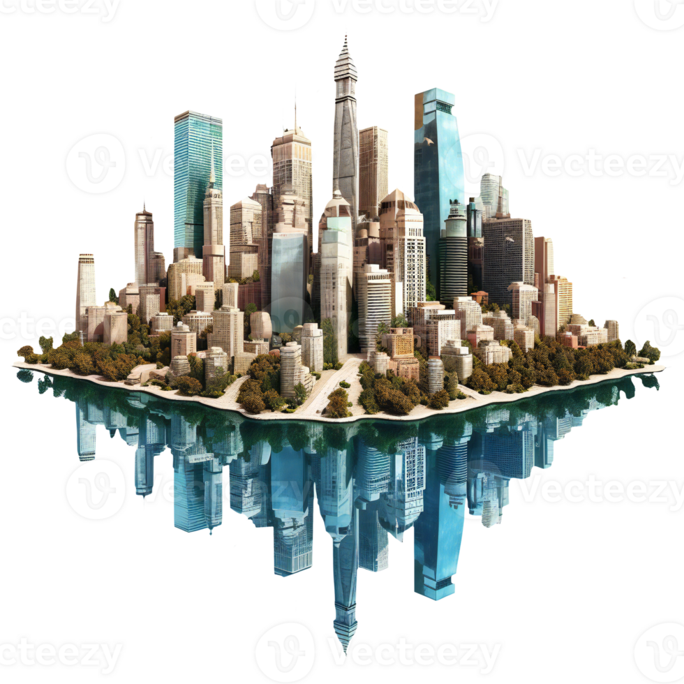 Megapolis. Skyscrapers stay closely on the island isolated. art png