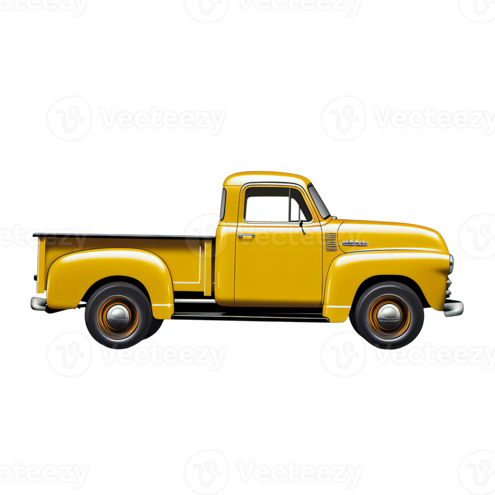 Yellow Classic Pick Up truck Isolated on transparent with clipping path png