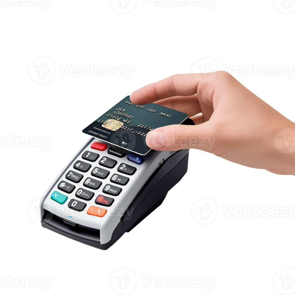 Man using credit card and payment terminal isolated. art png