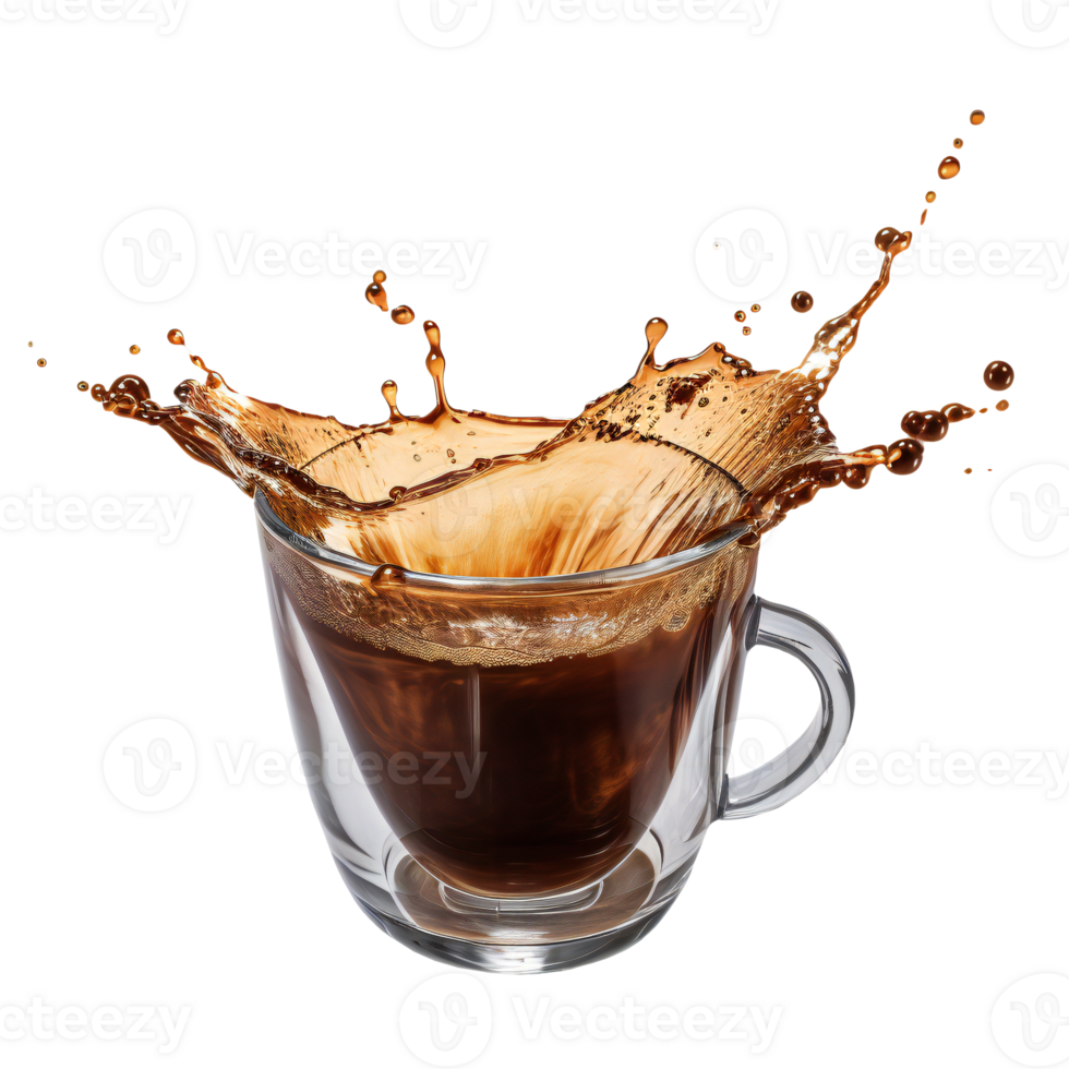 Coffee splashing out of a cup isolated. art png