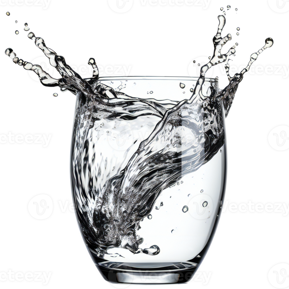 Water splashing from glass isolated on transparent png