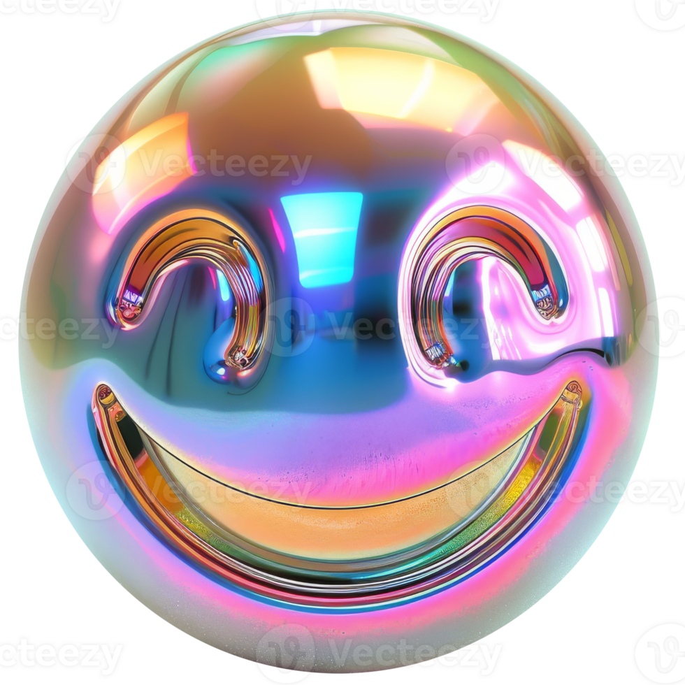 3D iridescent groovy material emoji smile isolated png