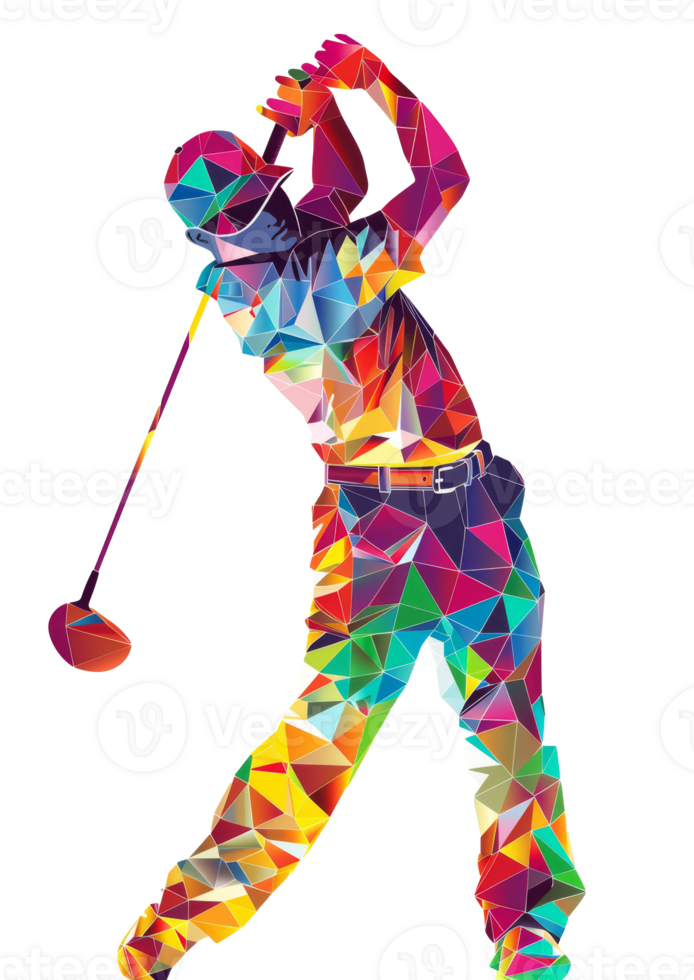 Colorful geometric silhouette illustration of professional male golf player png