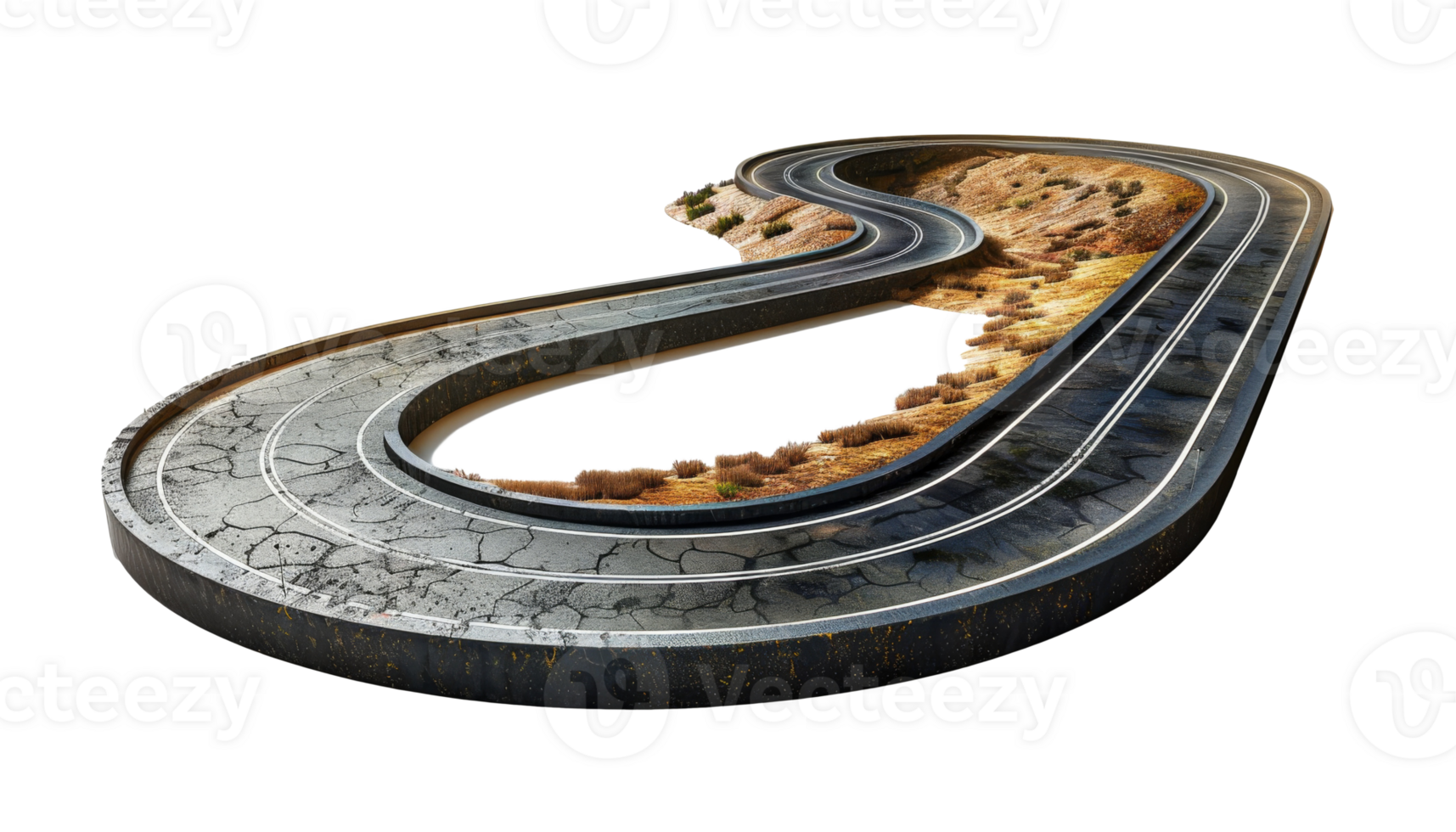Curvy race track, isolated on transparent png