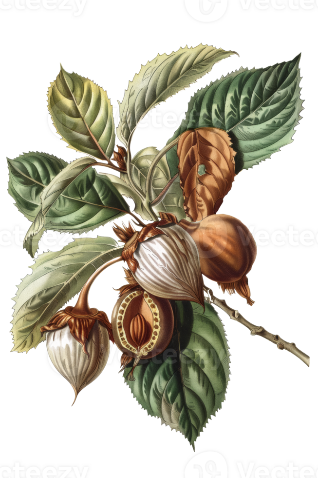 Chestnut old botanical illustration, isolated on transparent png
