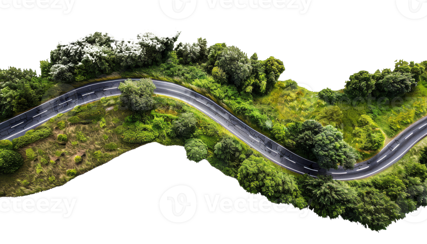 Curvy road with bushes by side png