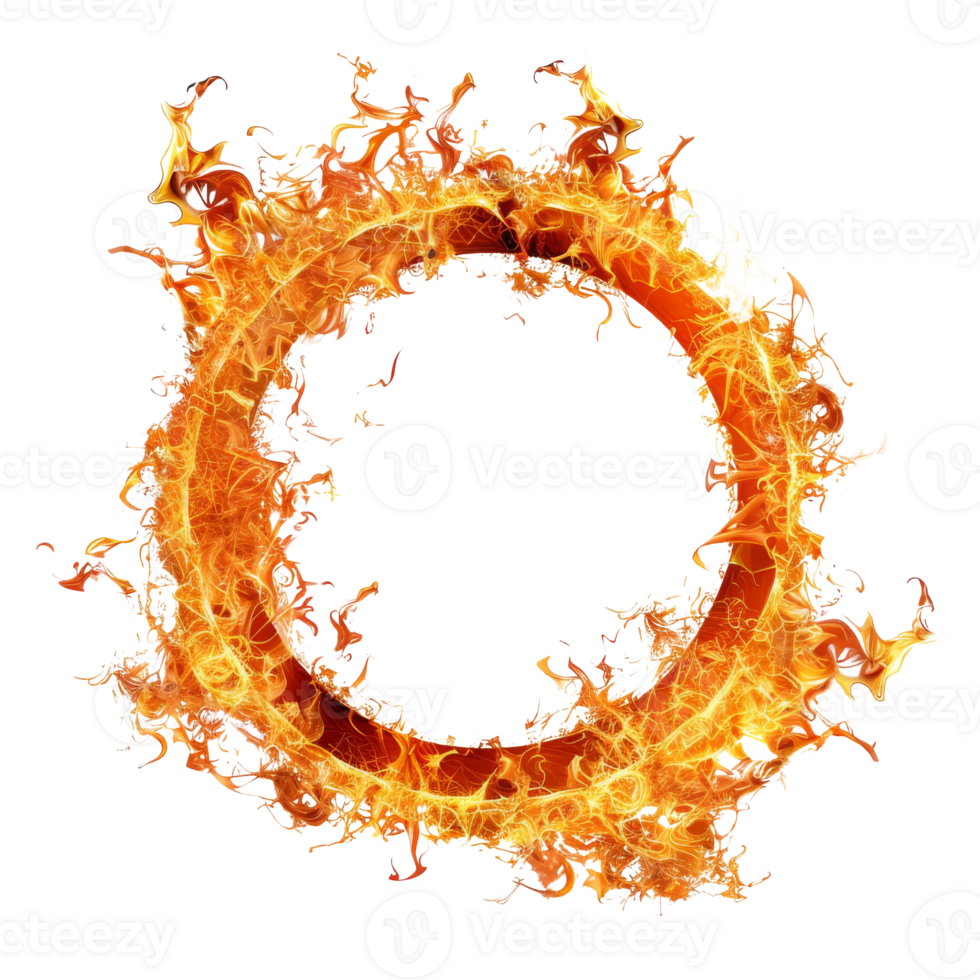 Isolated fire ring, showcasing vibrant flames and glowing embers, with a transparent background png