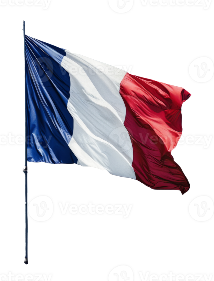 France flag waving, isolated on transparent background, showcasing its blue, white, and red colors png