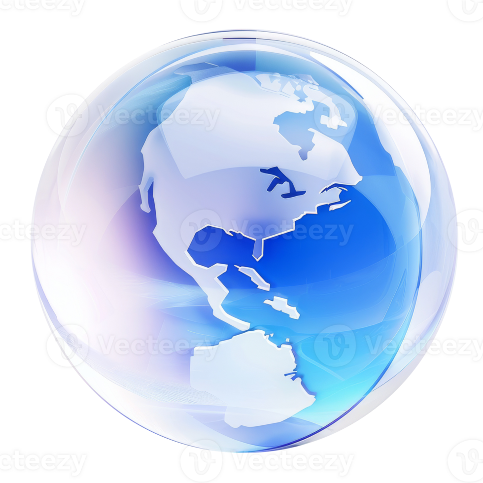 3D globe icon with blue gradient, isolated on transparent background png