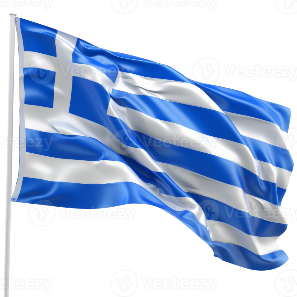 Greece flag waving over a transparent background. png