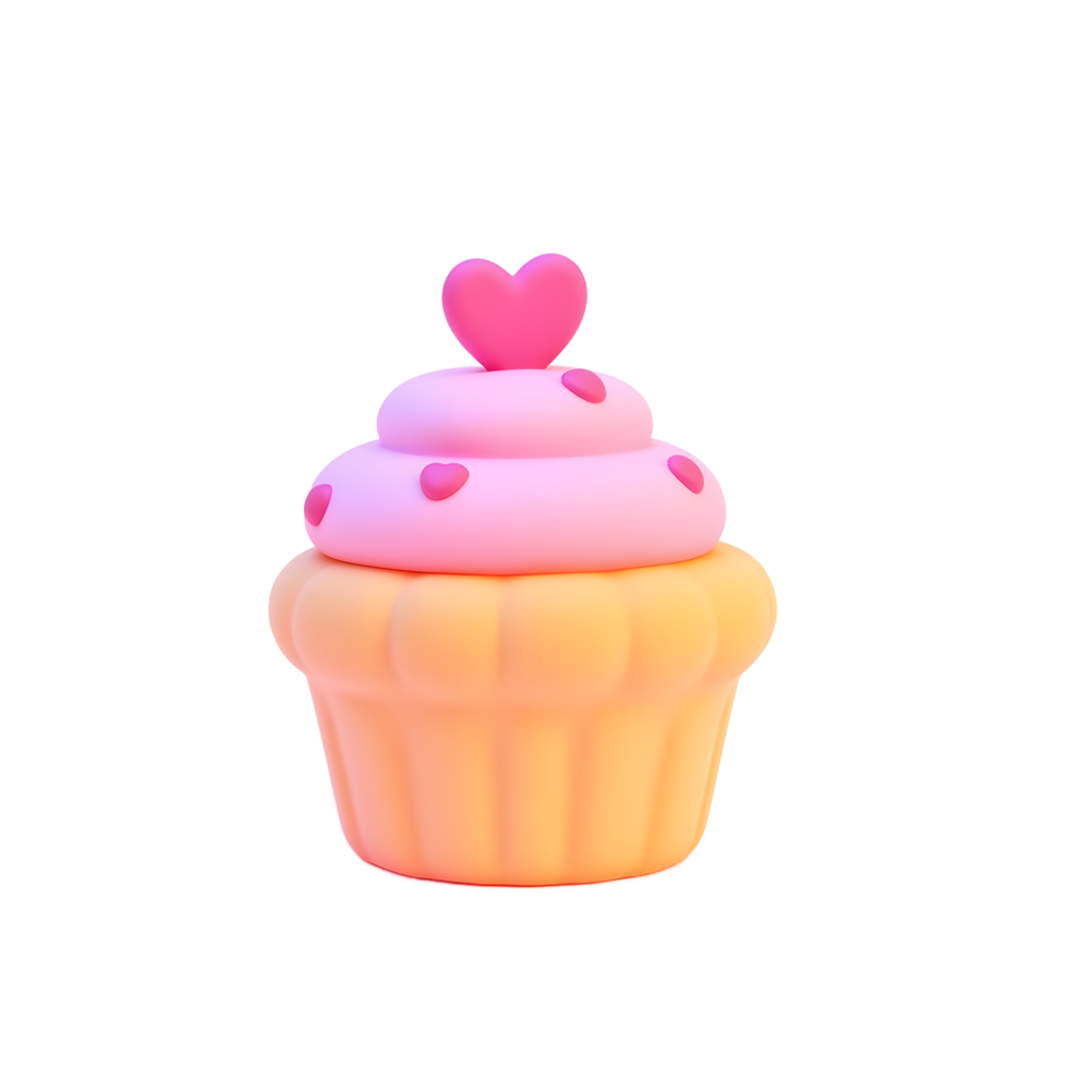 Adorable Pink Cupcake 3D Render with Heart png