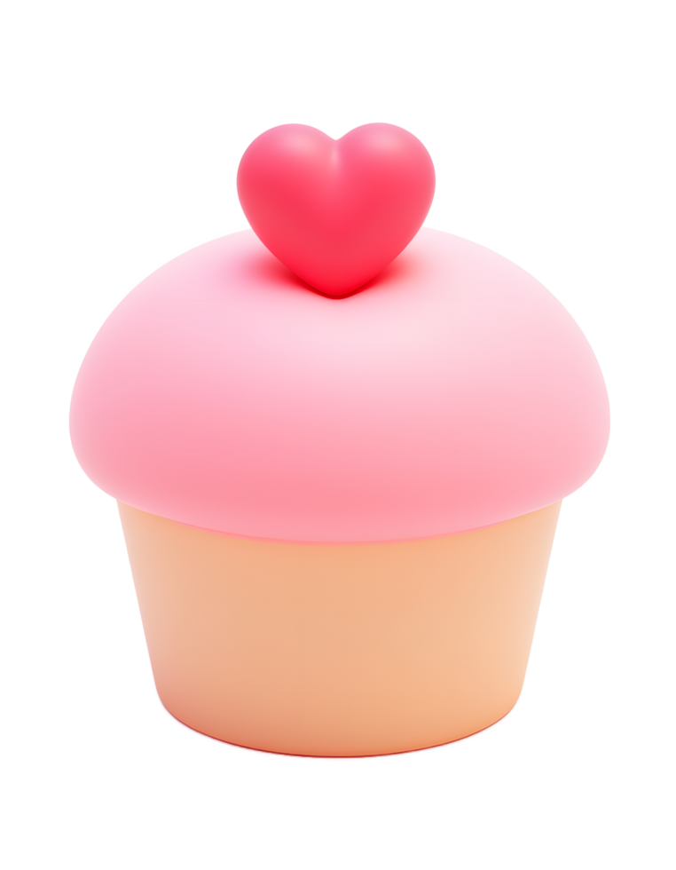 Adorable Pink Cupcake with Heart Topping Sweet Treat png