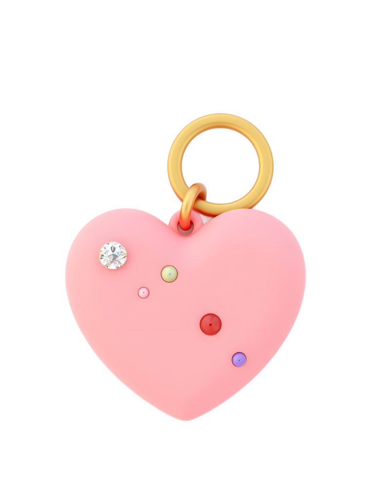 Pink Heart Charm Keychain with Gold Ring and Crystals png