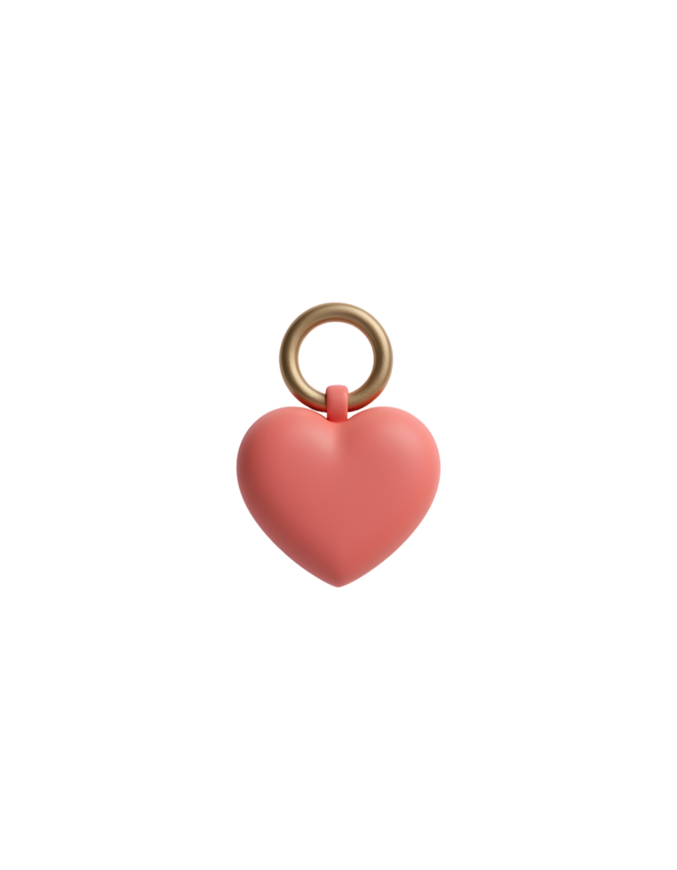 Pink Heart Charm with Gold Ring 3D Render png