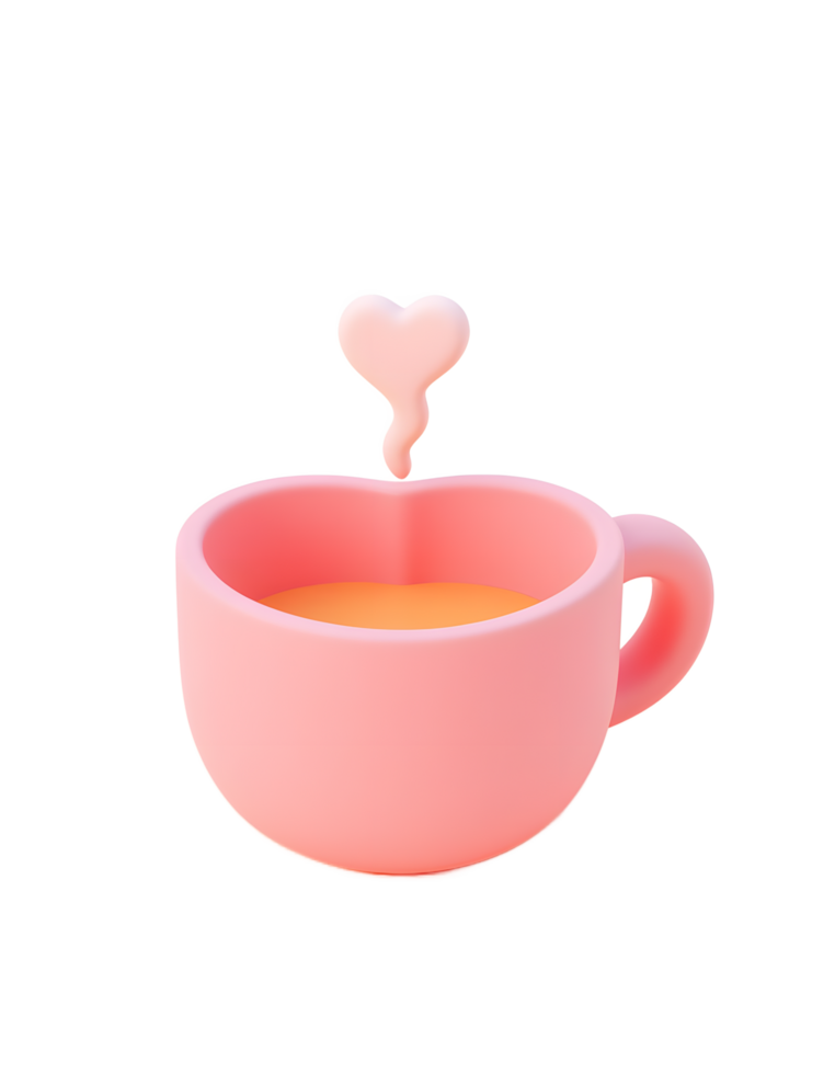 Pink Heart Mug with Warm Drink 3D Render png