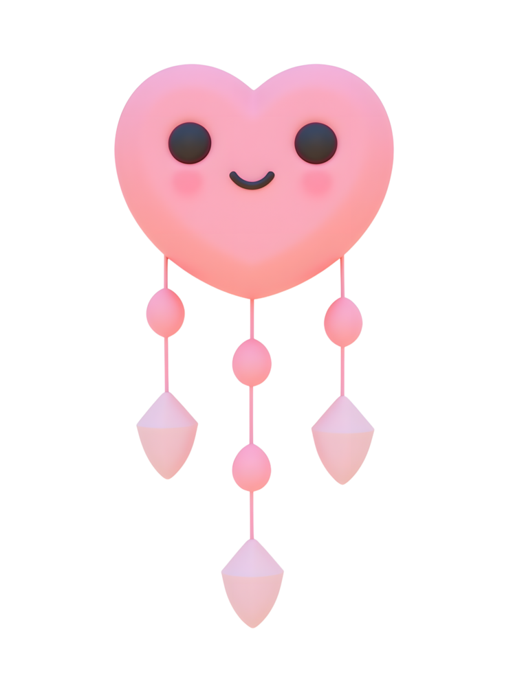 Adorable Pink Heart Dreamcatcher 3D Render png