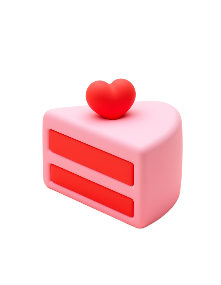 Pink Cake Slice with Red Heart Valentines Day Dessert png