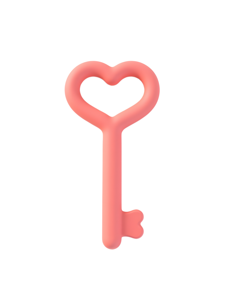 Heart Shaped Key Romantic 3D Render Pink Design png