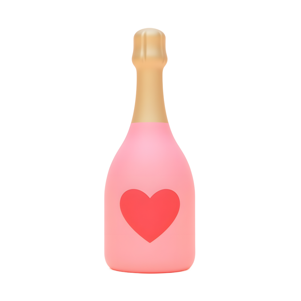 Pink Champagne Bottle with Heart Romantic Gift png
