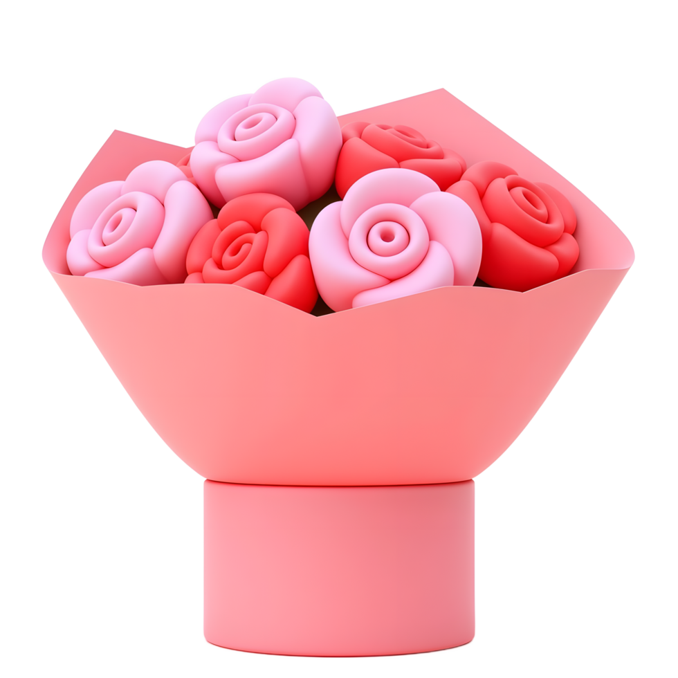 Pink and Red Rose Bouquet in Pink Wrapping png