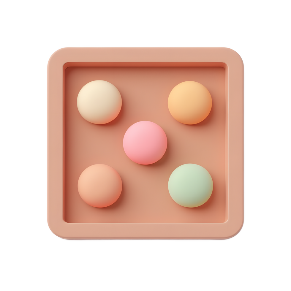 Pastel Colored Balls in Square Tray 3D Render png